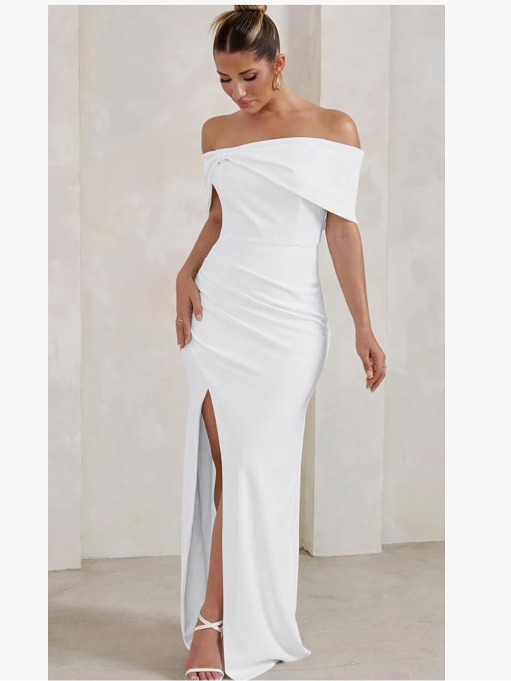 Off-Shoulder White Wedding Dress Gown With Front Slit